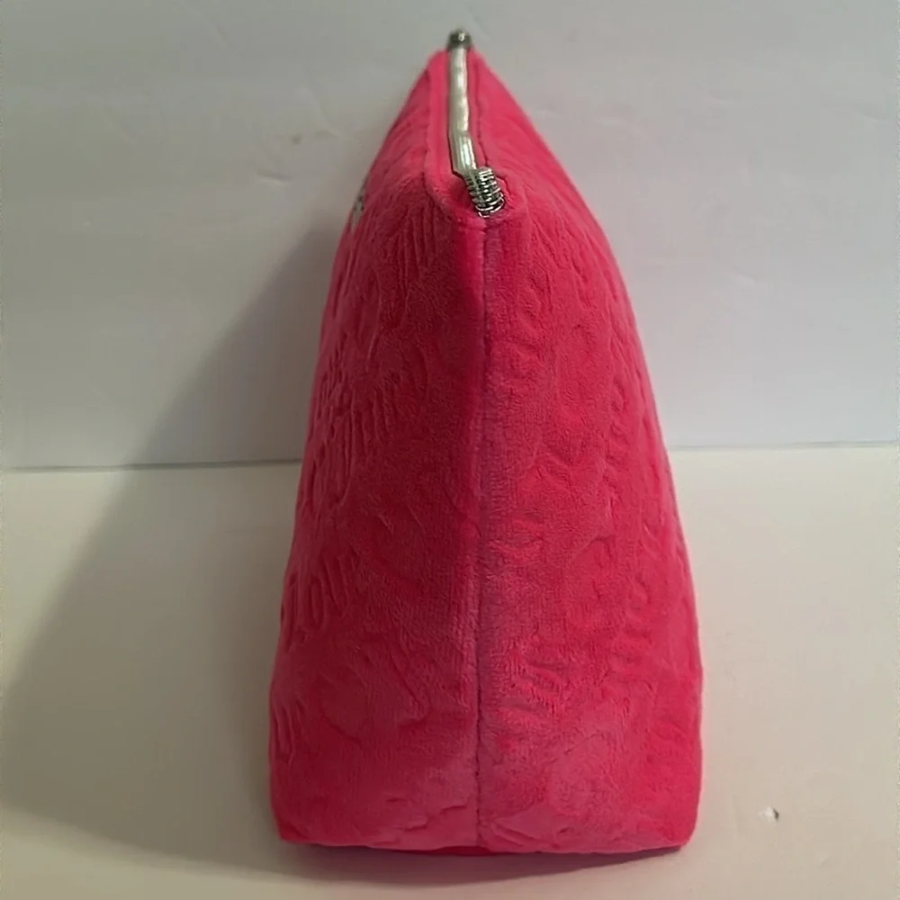 Juicy Couture Women's Cosmetics Bag - Travel Makeup bag Wedge Pouch pink velvet